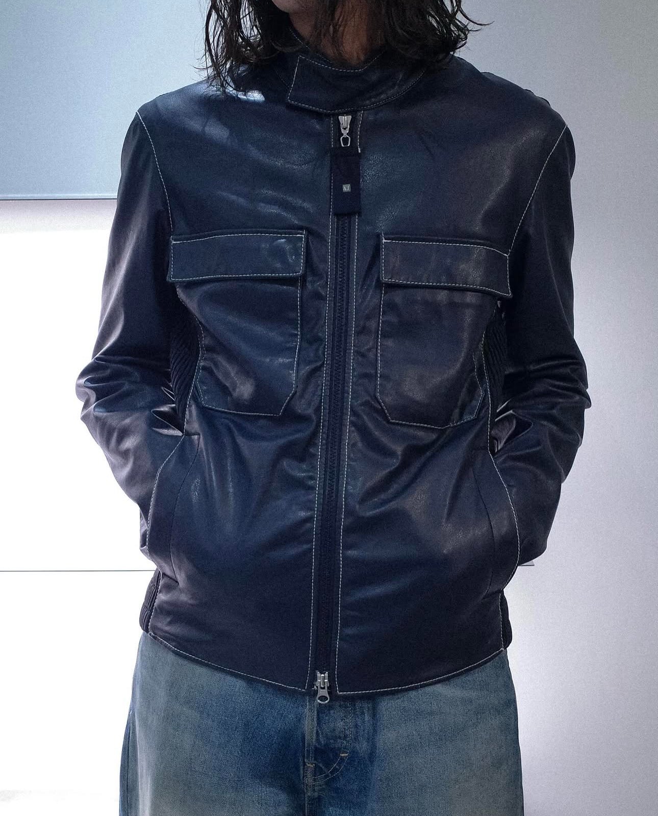 2000`S ARMANI JEANS PVC LEATHER JACKET